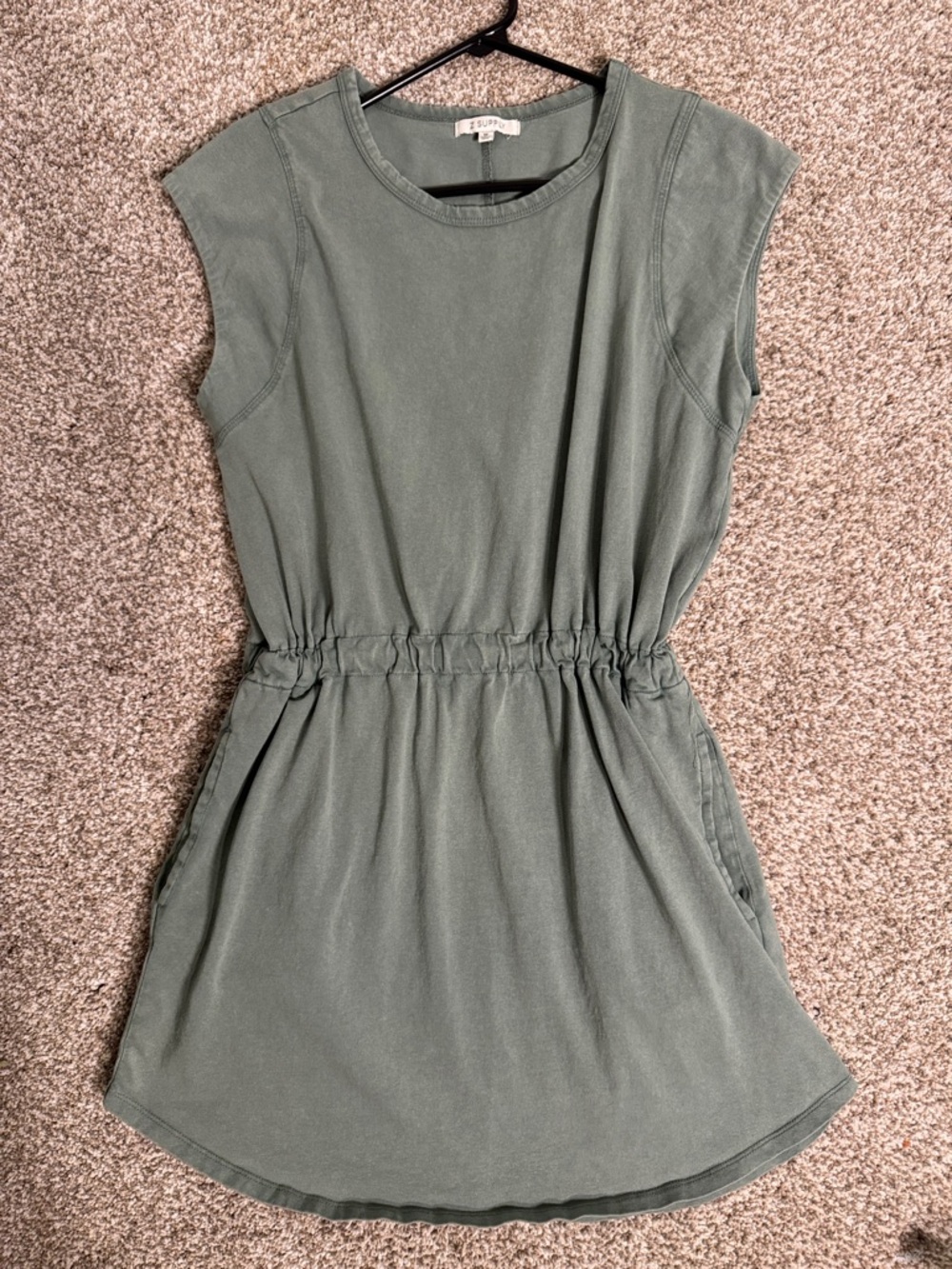 Z Supply Washed Olive Elastic Waist Sleeveless Dress